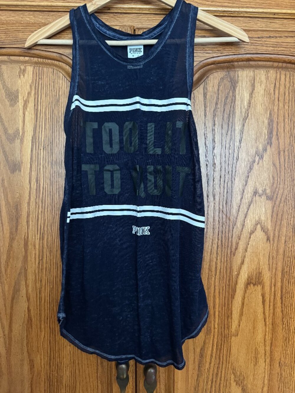 PINK Victoria's Secret Navy Blue Striped Mesh Tank
